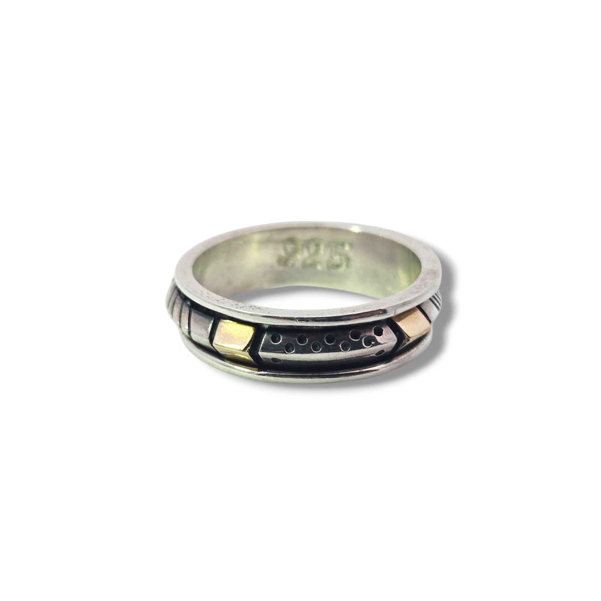 Sterling and 9k Geometric Spinner Ring