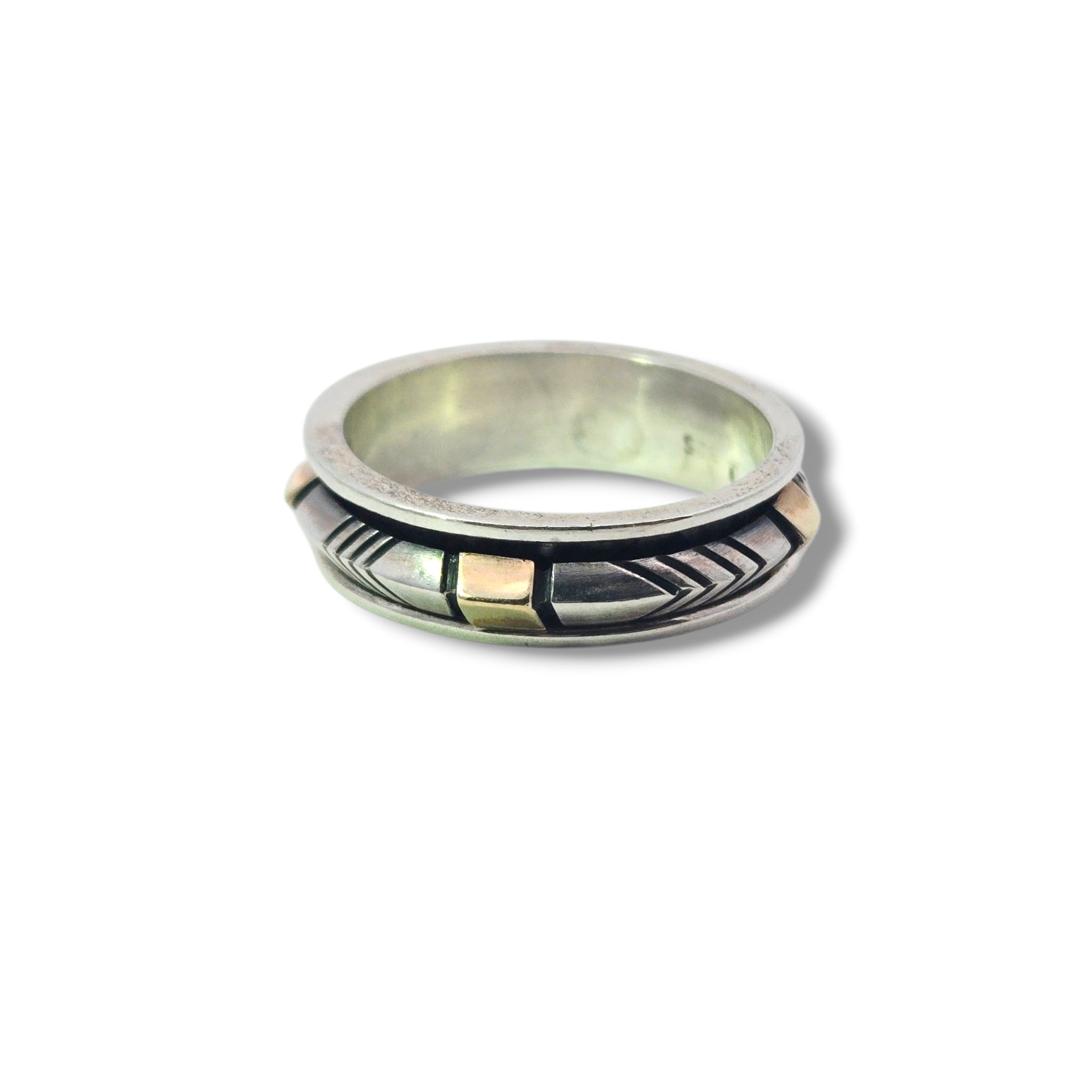 Sterling and 9k Geometric Spinner Ring