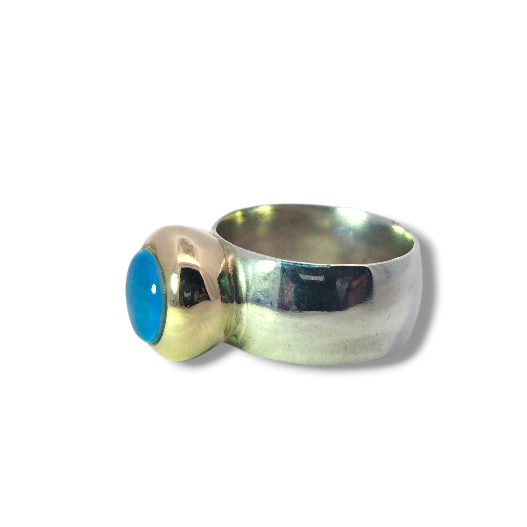 Two Tone - 9k and Sterling Blue Onyx Ring