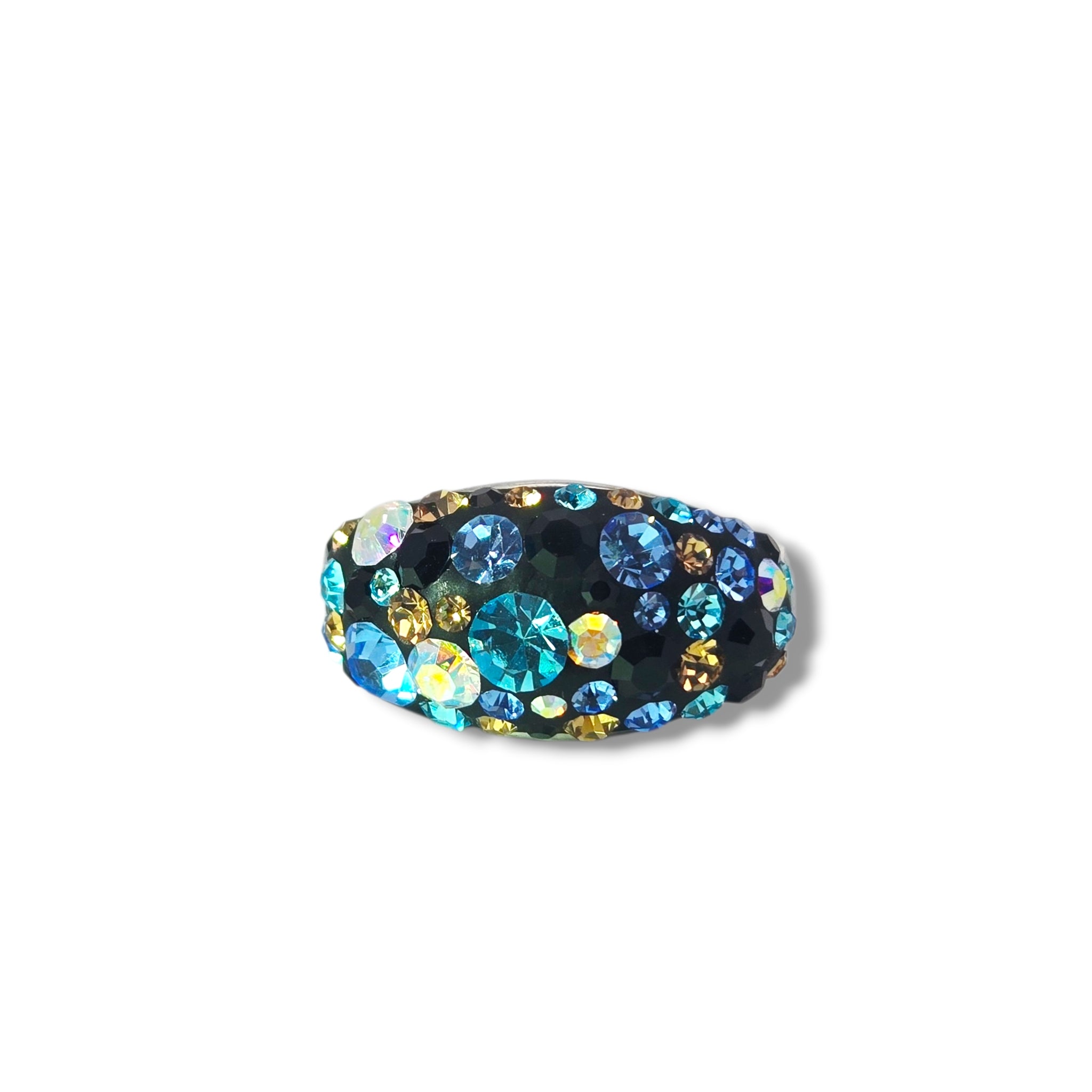Sterling Black Inlay with Colorful Austrian Crystal Ring