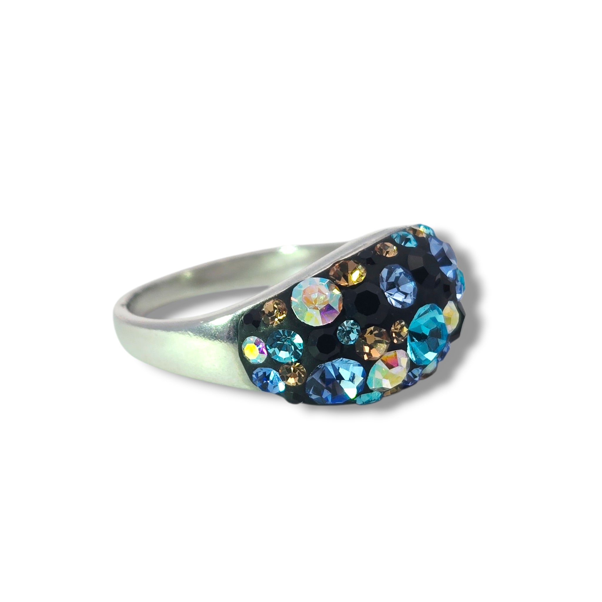 Sterling Black Inlay with Colorful Austrian Crystal Ring