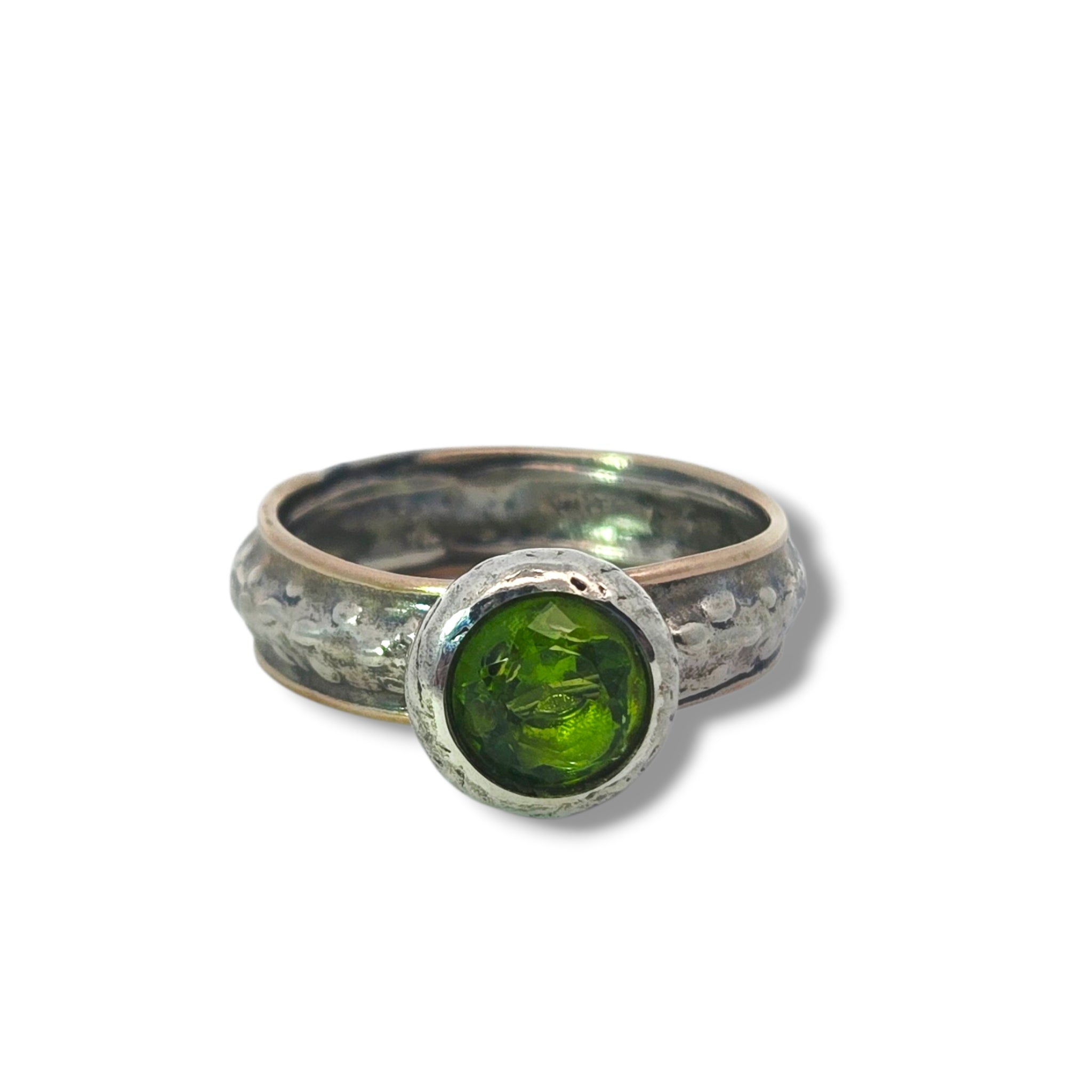 Sterling and Gold Peridot Textured Ring