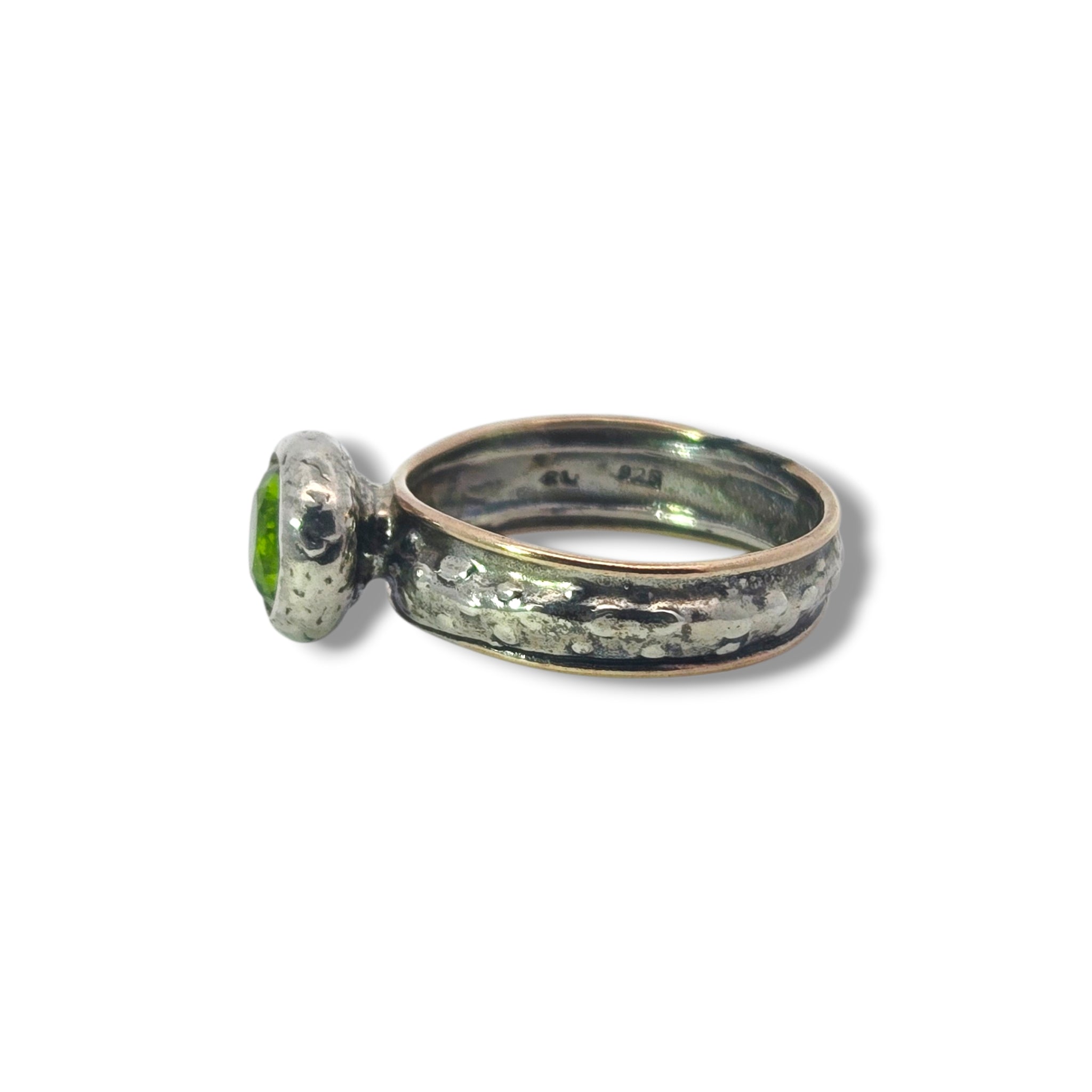 Sterling and Gold Peridot Textured Ring