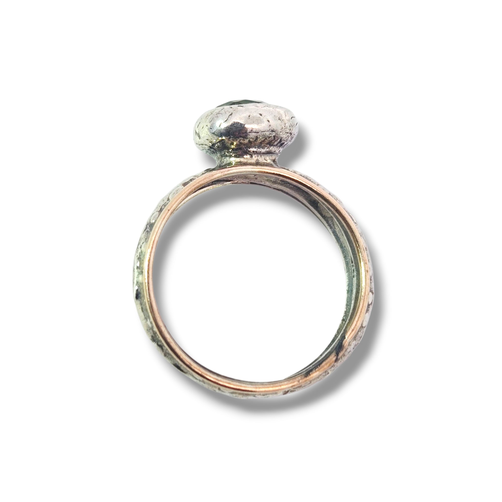 Sterling and Gold Peridot Textured Ring