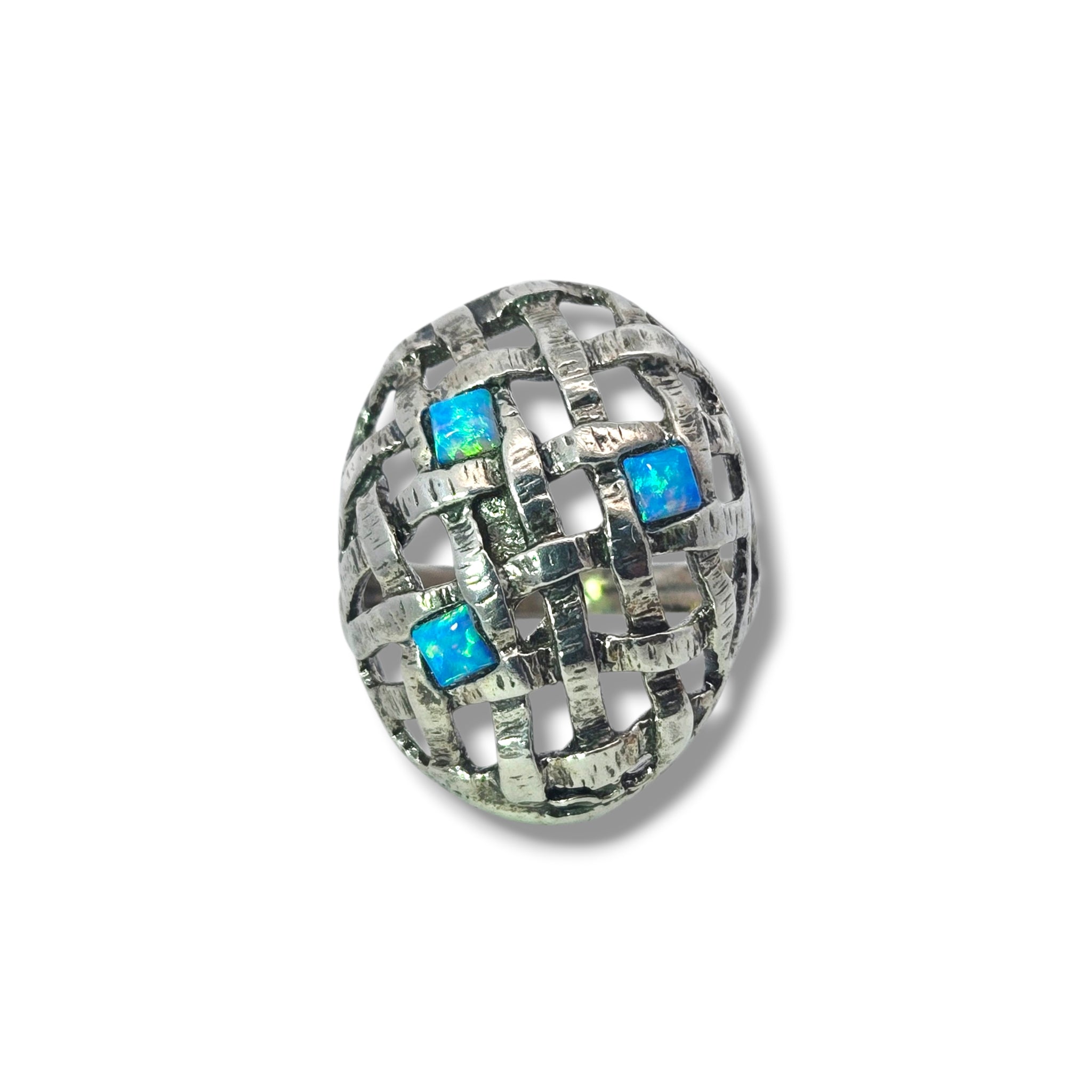 Sterling Woven Dome Ring with CR Opals