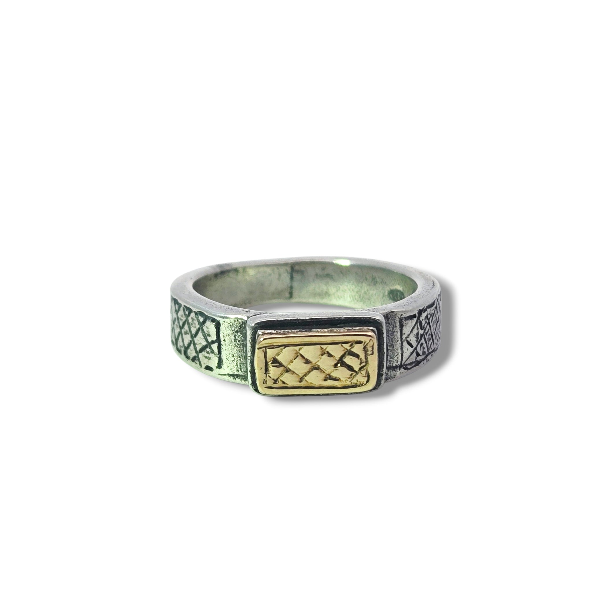 Sterling and 14k Textured Crosshatch Ring