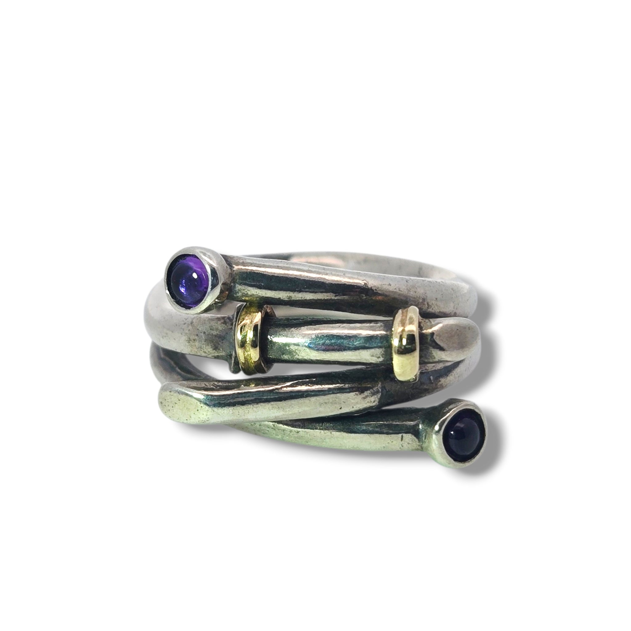 Sterling and 14k Overlap Amethyst Ring