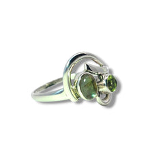 Load image into Gallery viewer, Sterling Labradorite and Peridot Swirl Ring