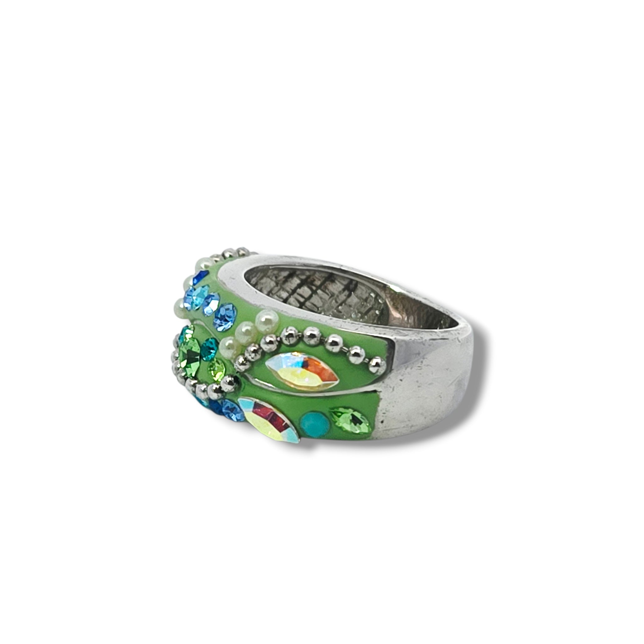 All That Jazz Sterling Green and Blue Austrian Crystal Ring