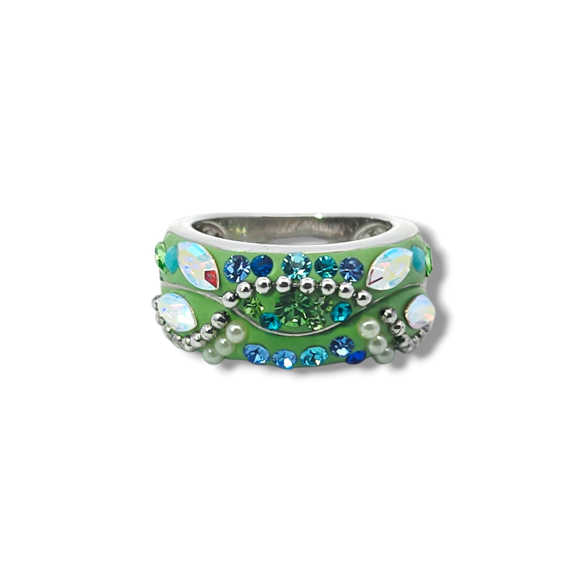 All That Jazz Sterling Green and Blue Austrian Crystal Ring