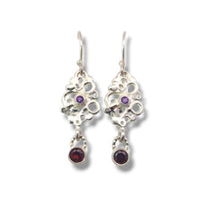Load image into Gallery viewer, Sterling Swirl Ruby and Amethyst Earrings