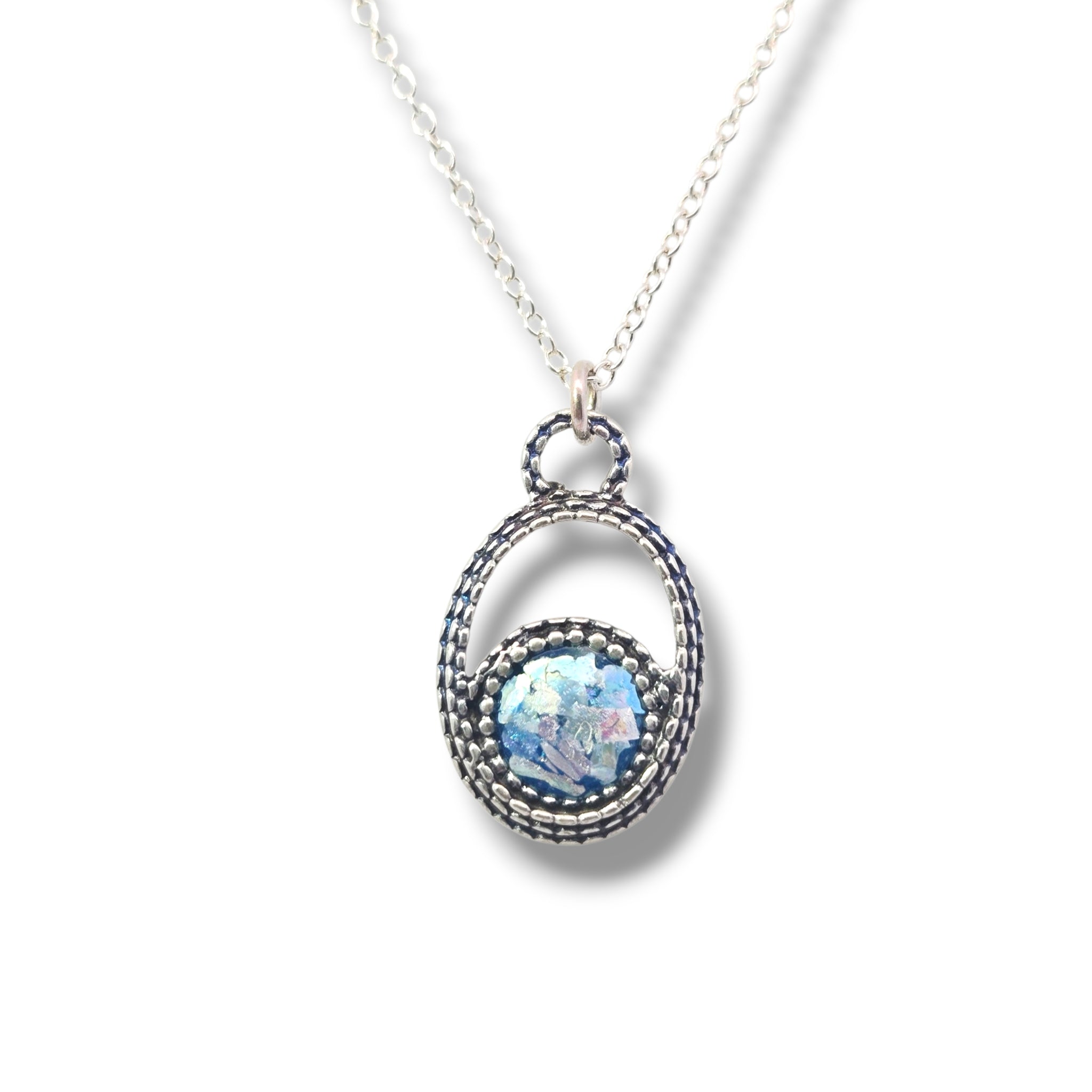 Sterling Ancient Roman Glass Oval Necklace