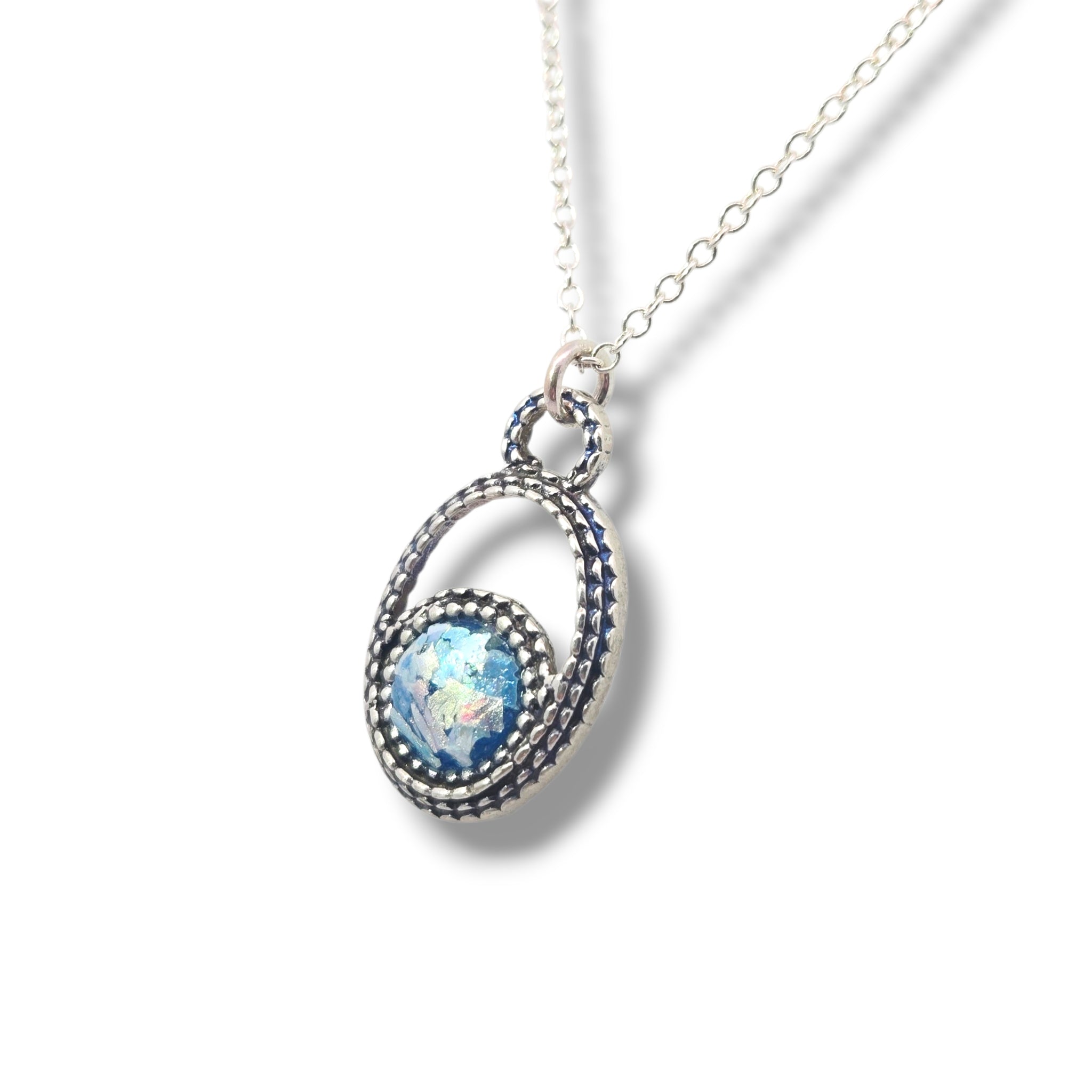 Sterling Ancient Roman Glass Oval Necklace