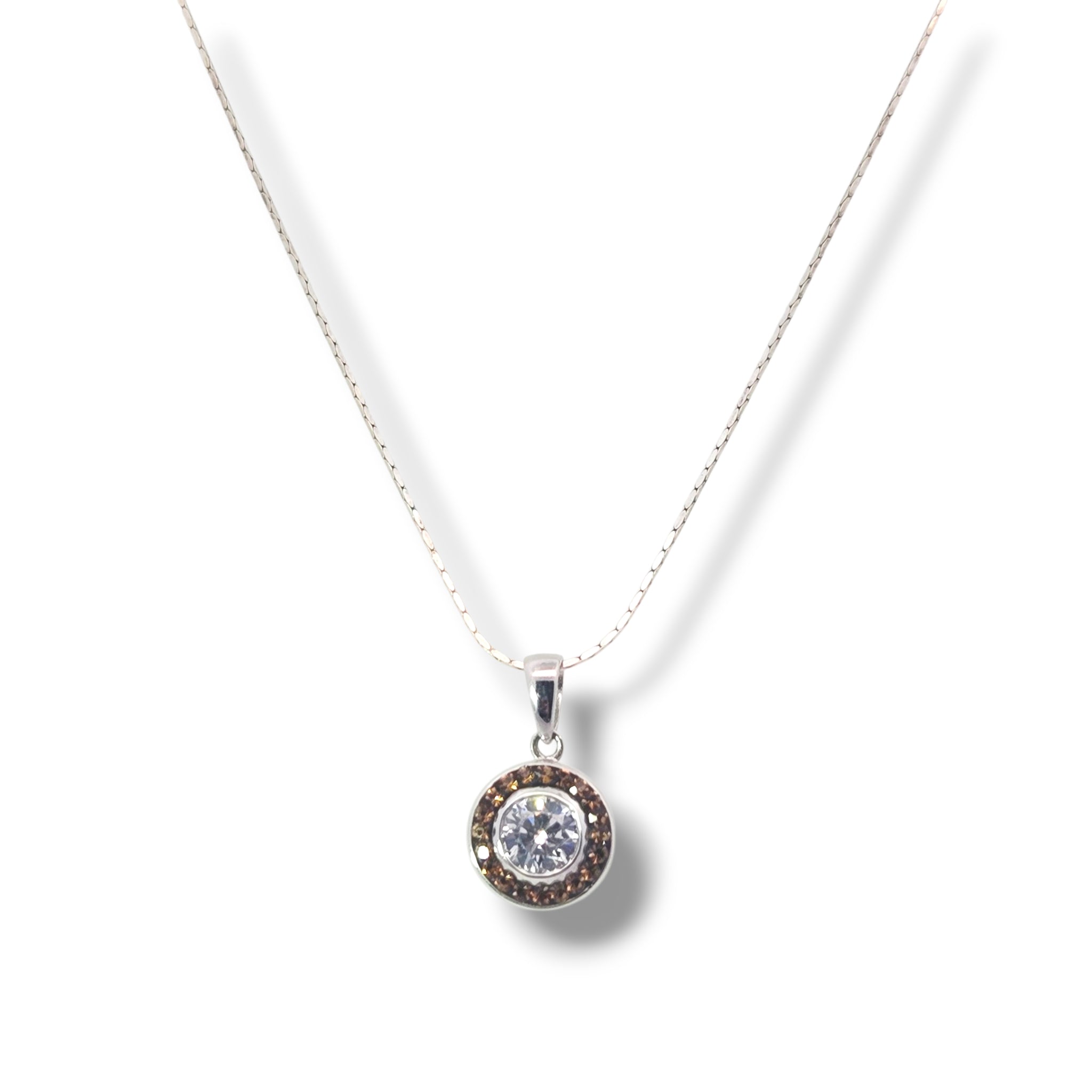 Sterling Clear CZ with Amber Halo Necklace