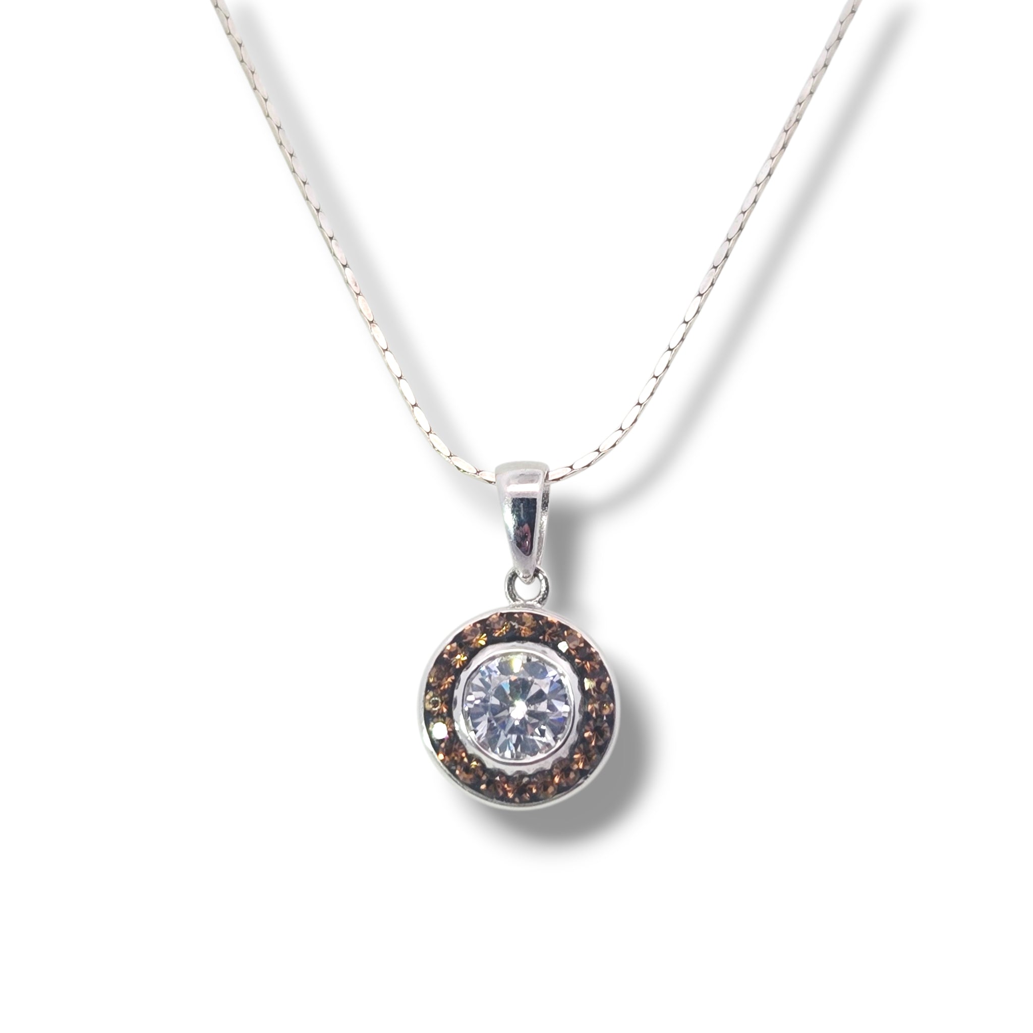 Sterling Clear CZ with Amber Halo Necklace