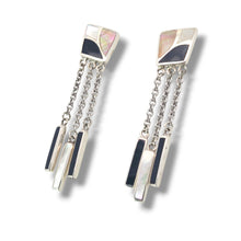 Load image into Gallery viewer, Sterling Mother of Pearl and Onyx Inlay Earrings