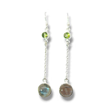 Load image into Gallery viewer, Sterling and Labradorite + Peridot Earring