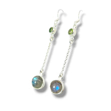 Load image into Gallery viewer, Sterling and Labradorite + Peridot Earring