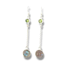 Load image into Gallery viewer, Sterling and Labradorite + Peridot Earring