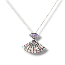 Load image into Gallery viewer, Sterling Mosaic Pink White and Purple Fan Necklace