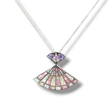 Load image into Gallery viewer, Sterling Mosaic Pink White and Purple Fan Necklace