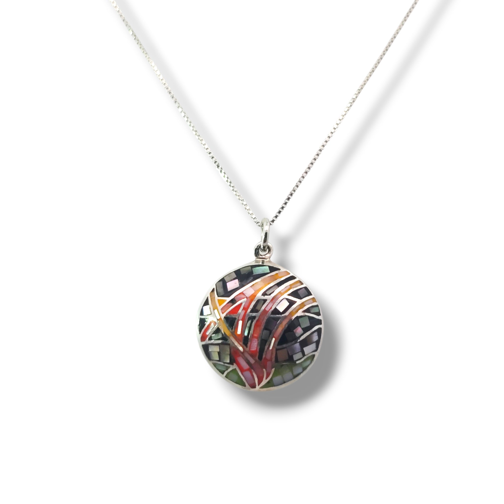 Sterling Multi-Color Mosaic Circle Necklace