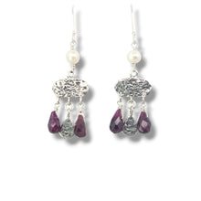 Load image into Gallery viewer, Sterling Pearl and Garnet Dangle Earrings