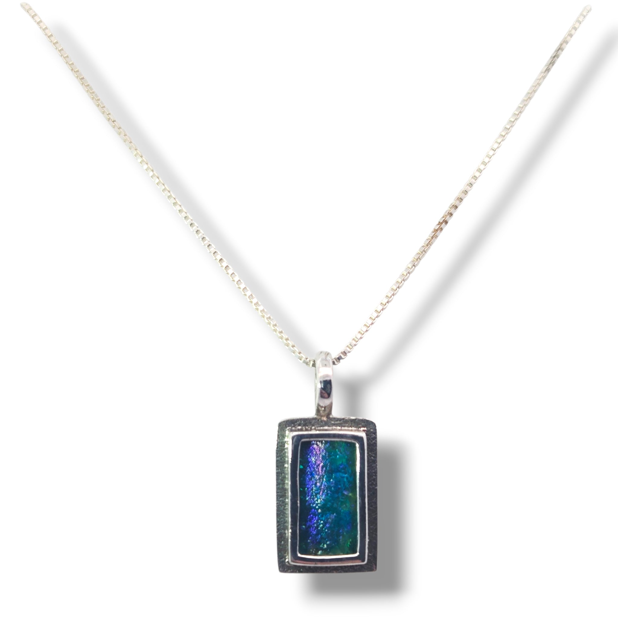 Sterling Ancient Roman Glass Rectangle Bezel Necklace