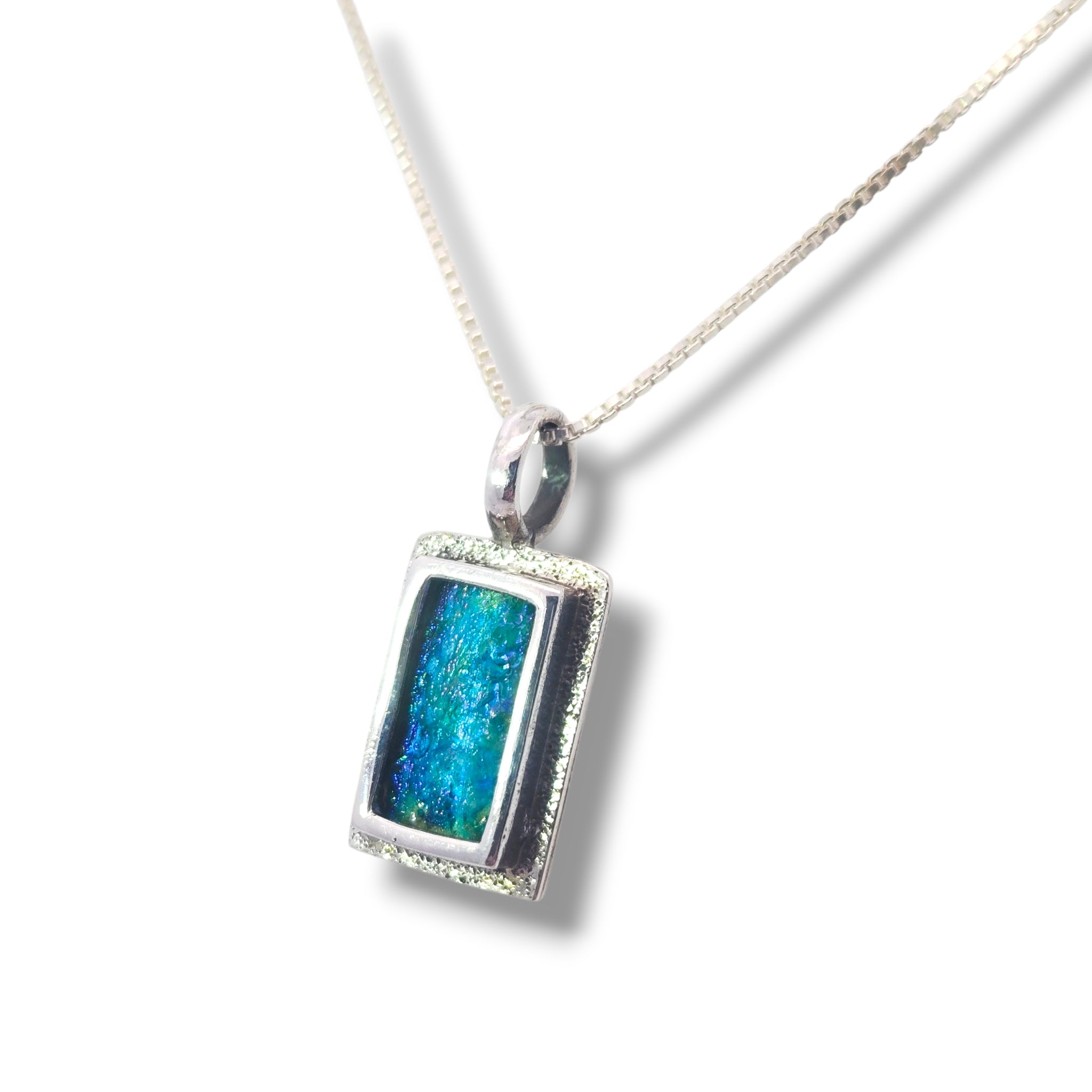 Sterling Ancient Roman Glass Rectangle Bezel Necklace