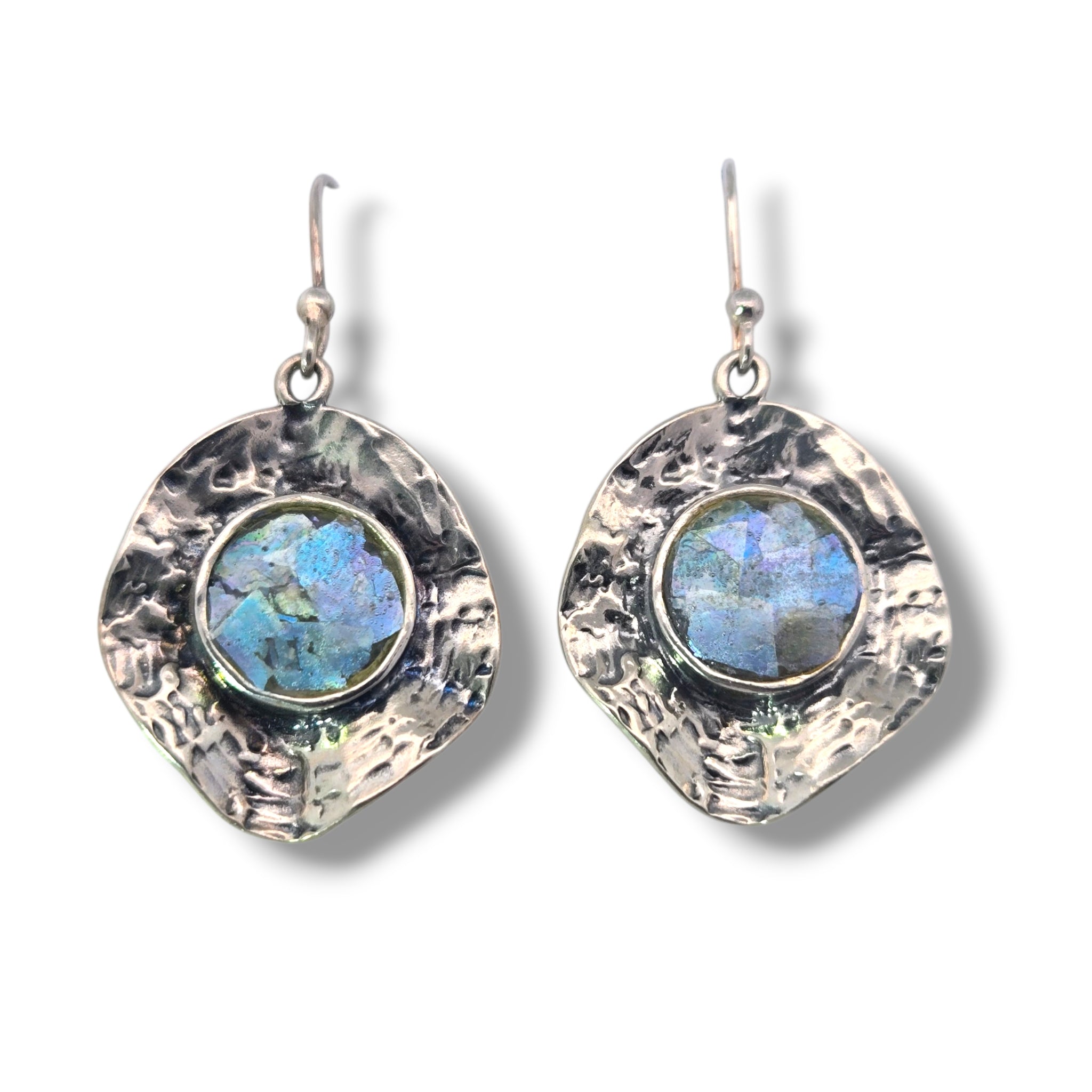Sterling Ancient Roman Glass Textured Earrings
