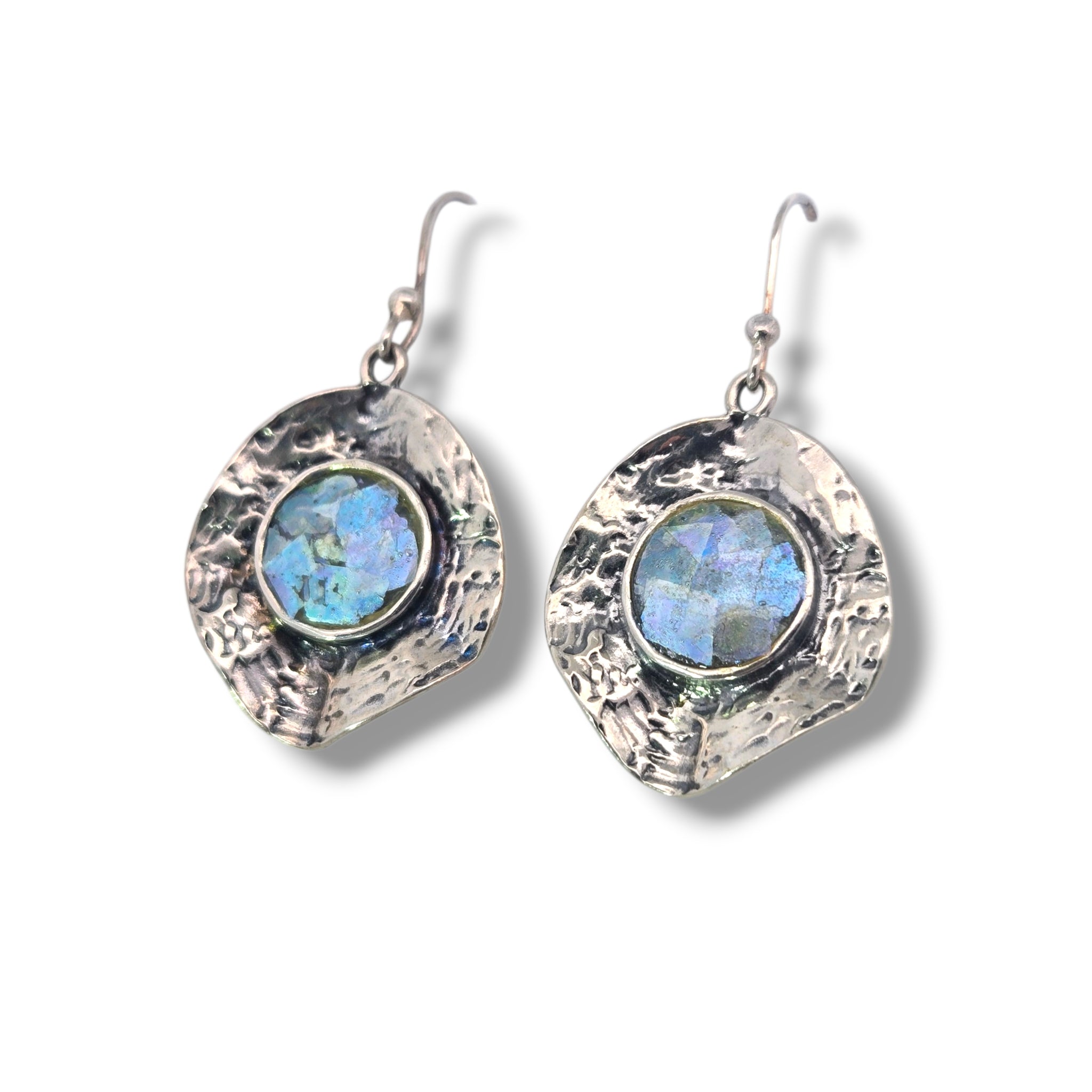 Sterling Ancient Roman Glass Textured Earrings