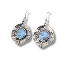 Load image into Gallery viewer, Sterling Ancient Roman Glass Textured Earrings