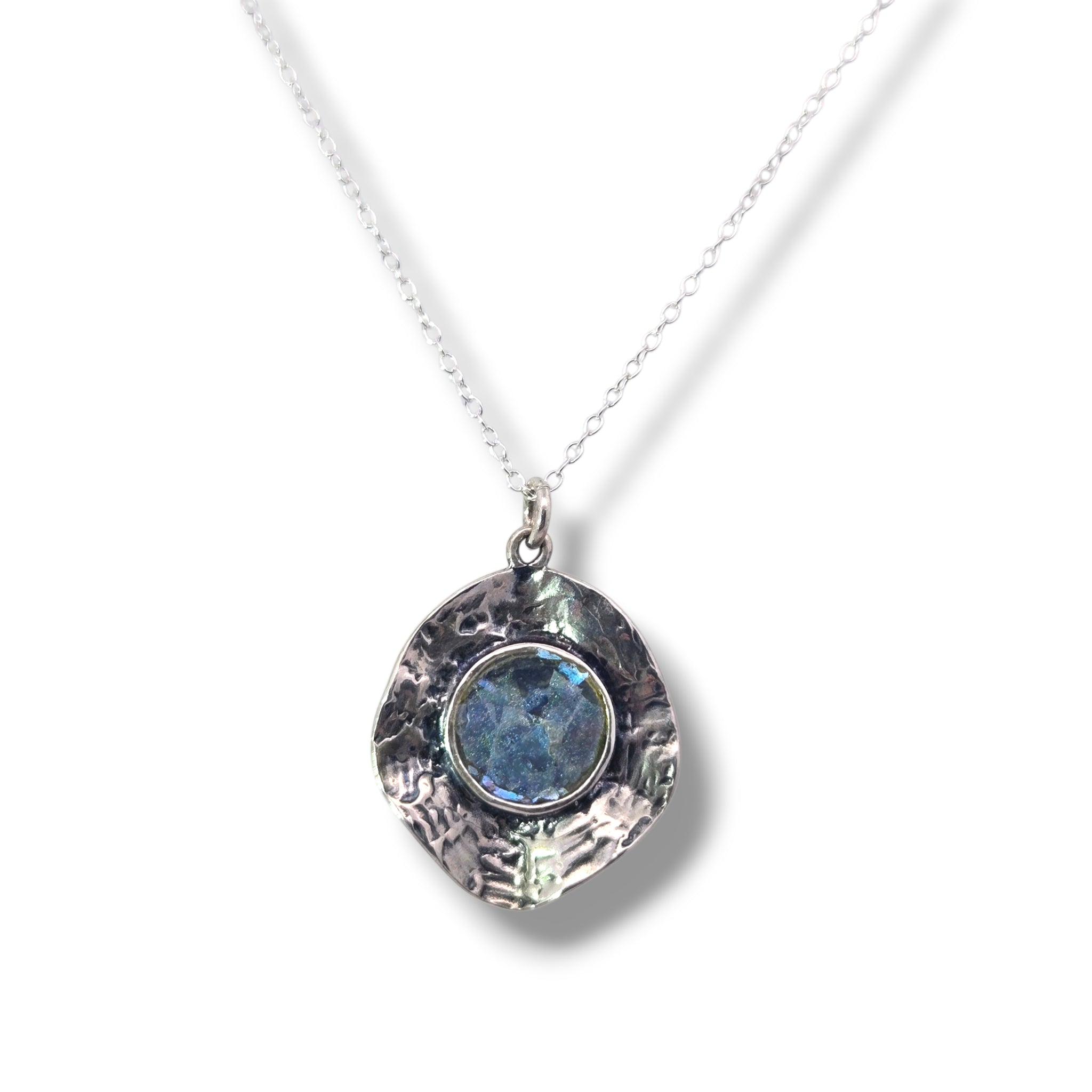 Sterling Ancient Roman Glass Textured Necklace