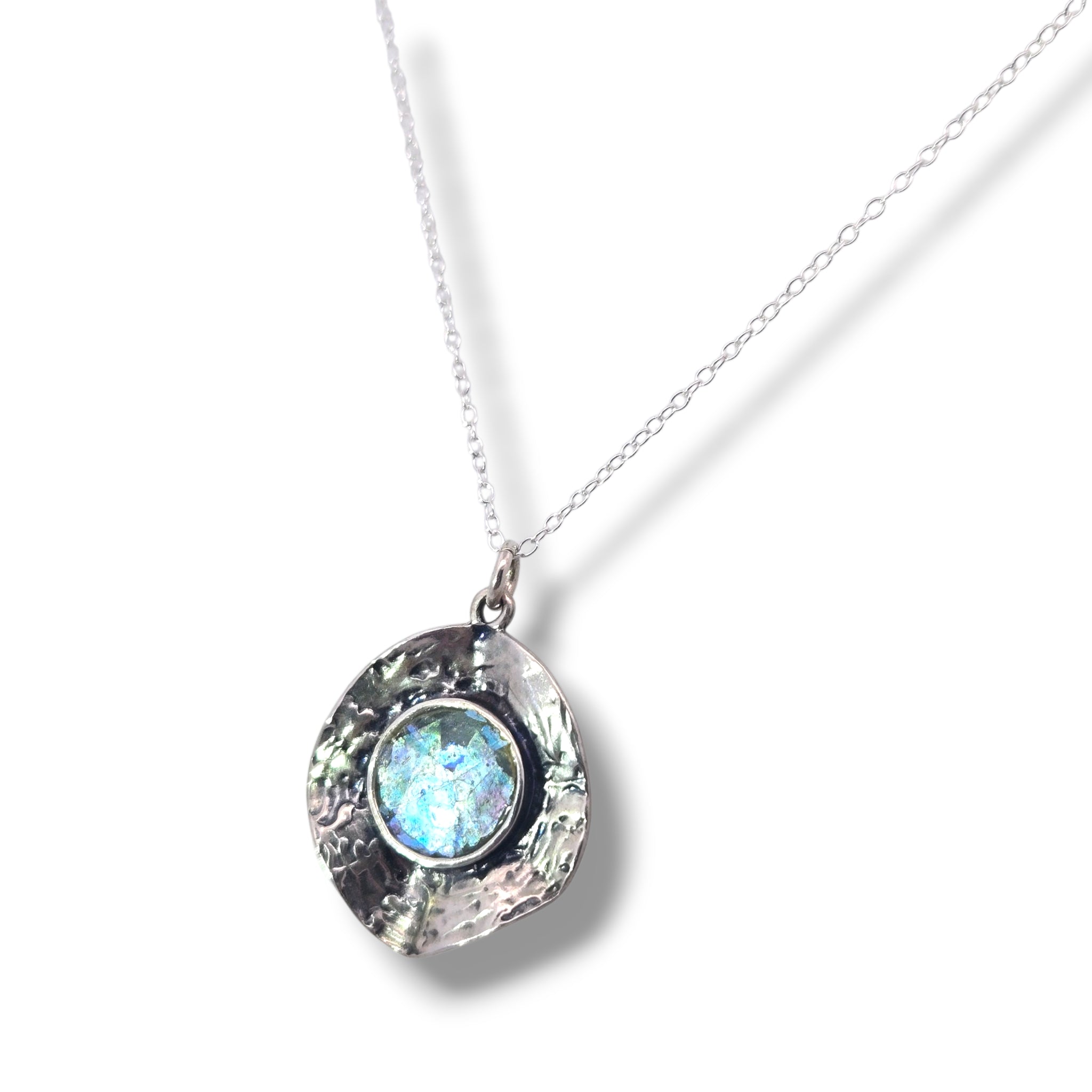 Sterling Ancient Roman Glass Textured Necklace
