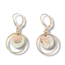Load image into Gallery viewer, 3 Tone Sterling, GP and 9k Circle Textured Earrings