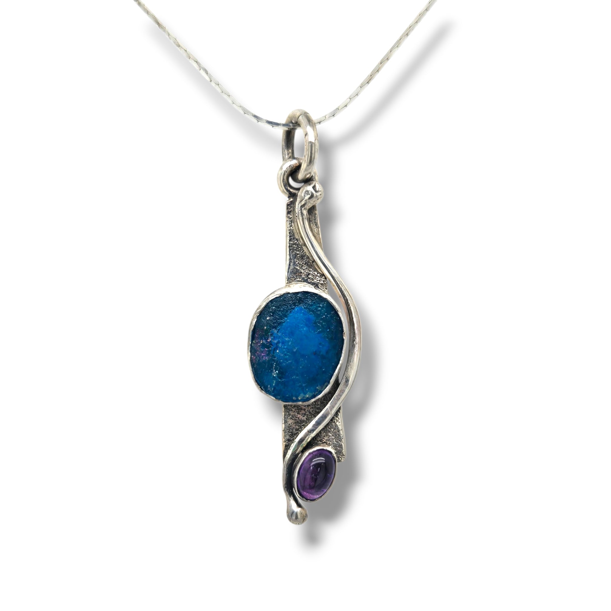 Sterling Ancient Roman Glass with Amethyst Necklace