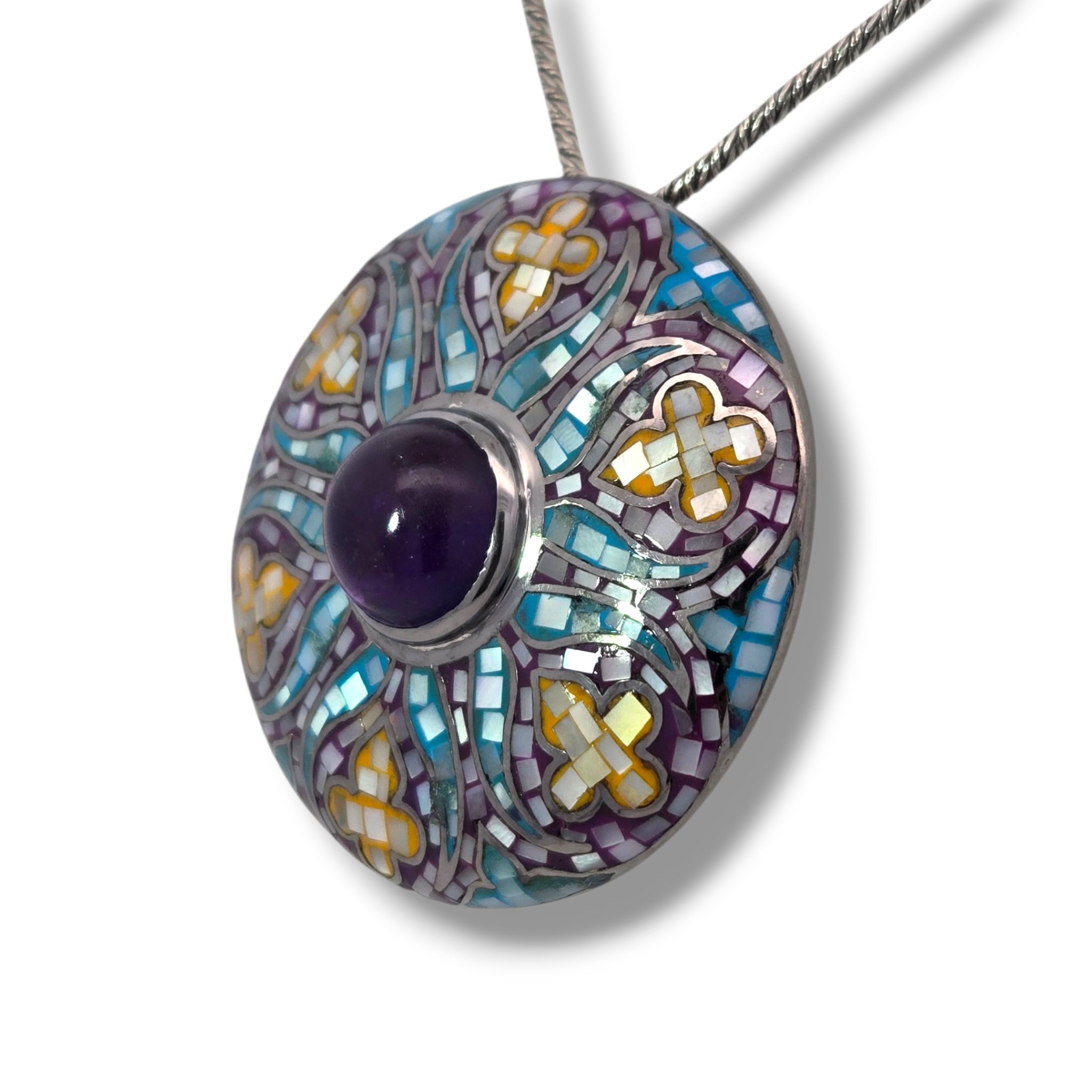 Sterling MOP Mosaic and Amethyst Mandala Necklace