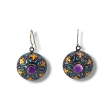 Load image into Gallery viewer, Sterling MOP Mosaic and Amethyst Mandala Earrings