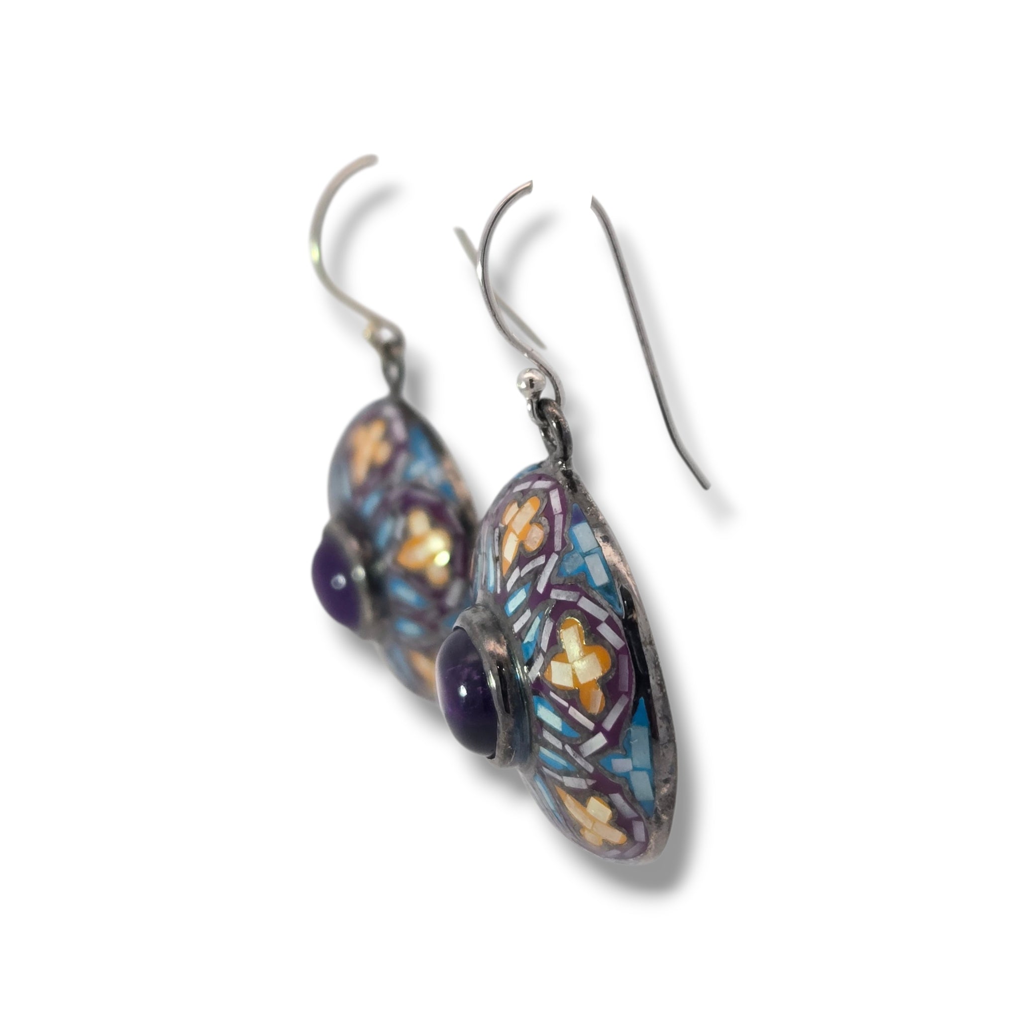Sterling MOP Mosaic and Amethyst Mandala Earrings