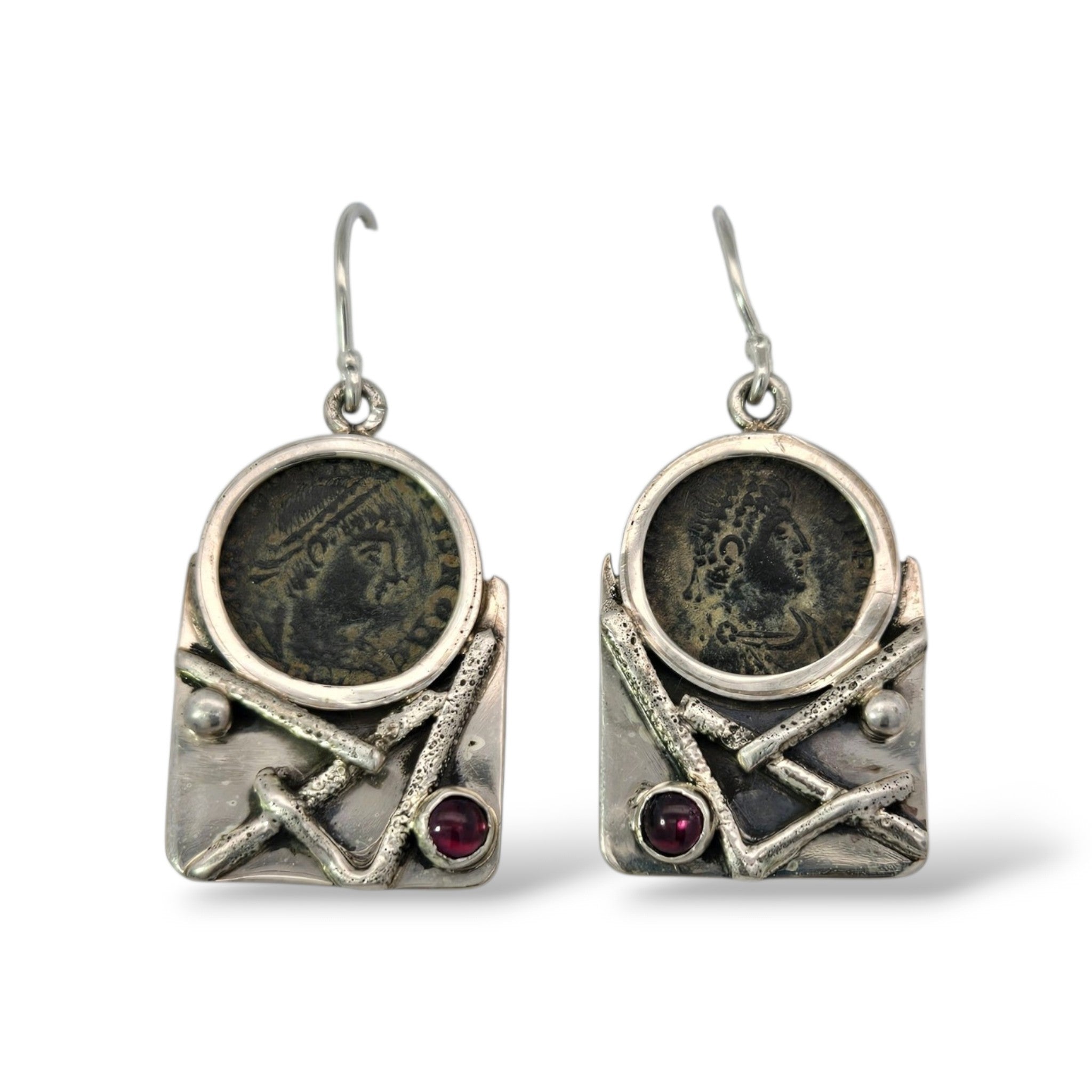 Sterling Ancient Roman Coin with Garnet Accent