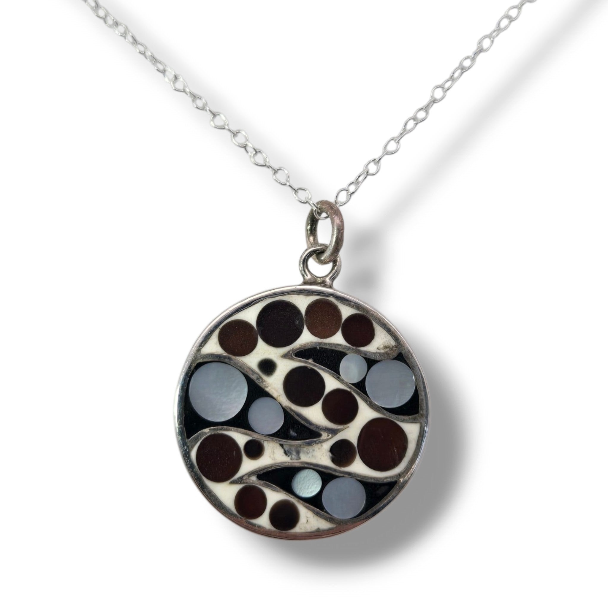 Sterling Black, White, Grey, MOP Mosaic Necklace