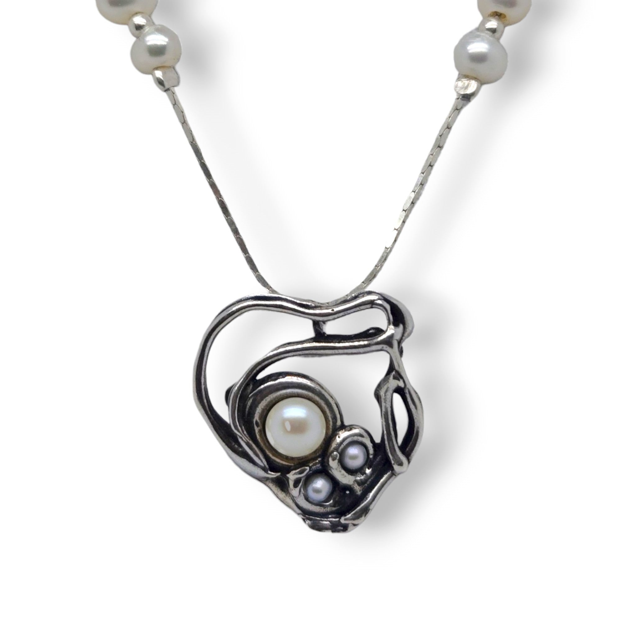 Sterling Pearl Freeform Necklace