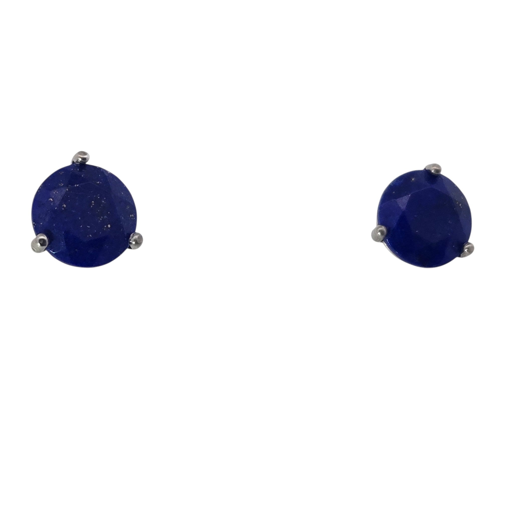 2.85 CTW Blue Lapis Lazuli Faceted Round Earrings in 14k White Gold Martini Baskets