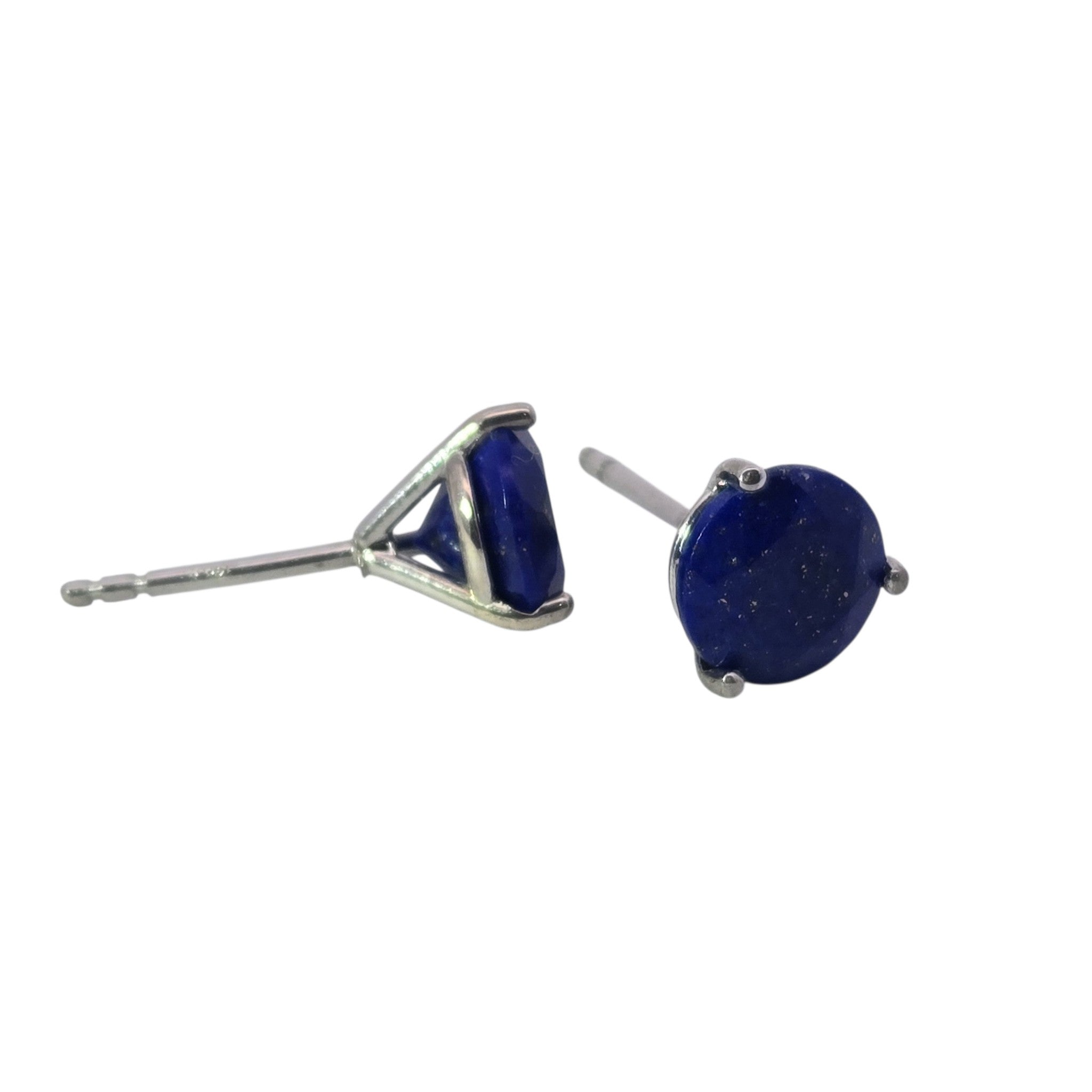 2.85 CTW Blue Lapis Lazuli Faceted Round Earrings in 14k White Gold Martini Baskets