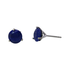 Load image into Gallery viewer, 2.85 CTW Blue Lapis Lazuli Faceted Round Earrings in 14k White Gold Martini Baskets