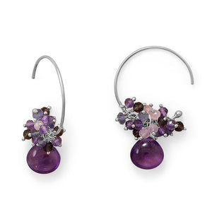 Rhodium Plated Multi Stone Beaded Wire Earring