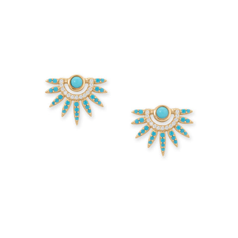 14 Karat GP Synthetic Turquoise and CZ Spike Post Earrings