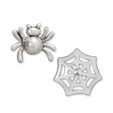 Load image into Gallery viewer, Oxidized Spider and Web Stud Earrings