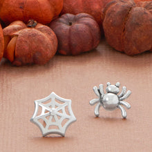 Load image into Gallery viewer, Oxidized Spider and Web Stud Earrings