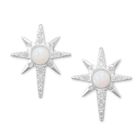 Polished Synthetic Opal and CZ Northern Star Stud Earrings